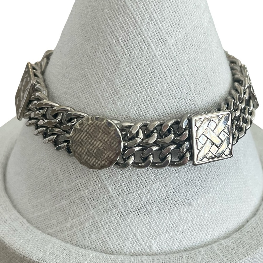 Silver Tome Clasp Bracelet Circle and Square Medallions